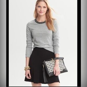 Banana Republic gray black gem neckline metallic long sleeve shirt small